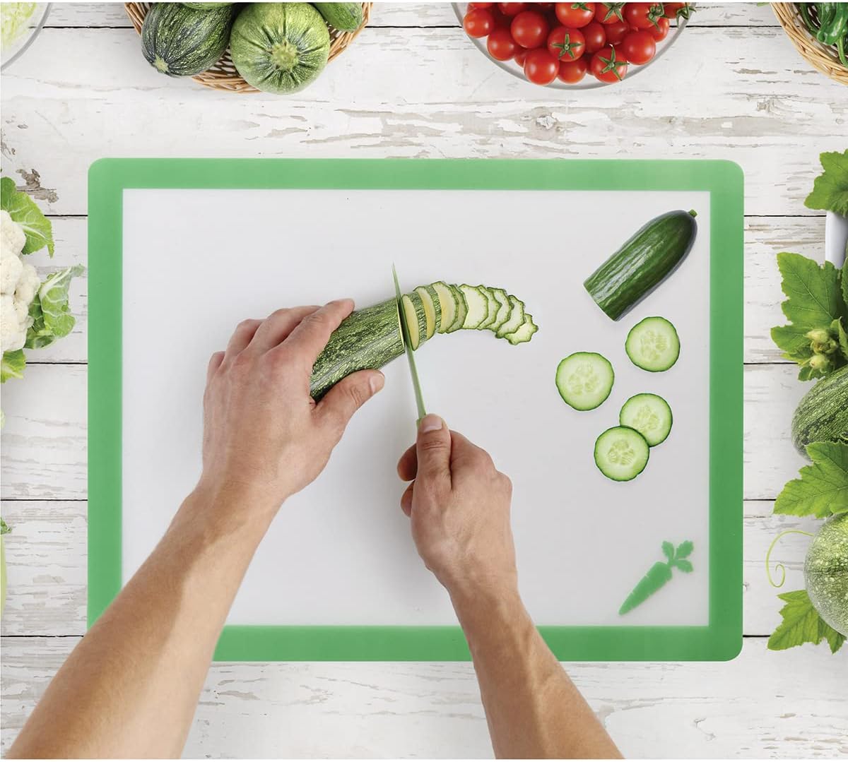 Kitchen Flexible Cutting Board Mat Set, Color-Coded with Icons, Food-Grade Nonporous BPA-Free Plastic, Set of 4