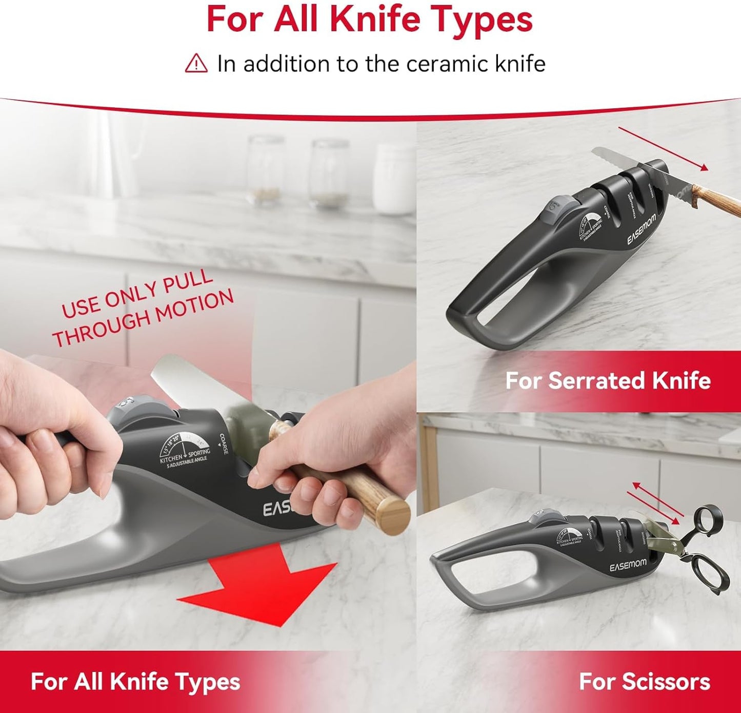 Kitchen Knife Sharpener, 5 Adjustable Sharpening Angle - Handheld Pocket Knife Sharpener, Ergonomic Design, with Coarse & Fine for Scissors, Professional Chef's Knives (BLACK)
