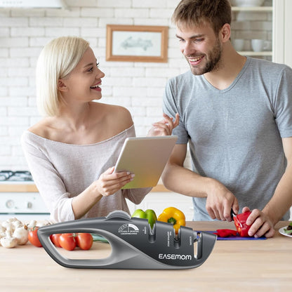 Kitchen Knife Sharpener, 5 Adjustable Sharpening Angle - Handheld Pocket Knife Sharpener, Ergonomic Design, with Coarse & Fine for Scissors, Professional Chef's Knives (BLACK)