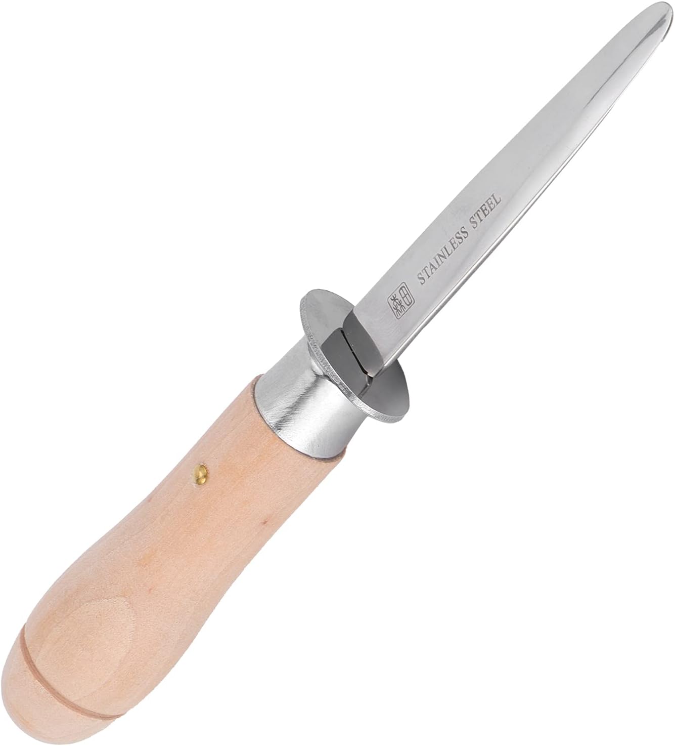 Oyster Knife Shucker Opener Stainless Steel with Long Wood Handle Labor Saving Tool for Oyster Clam Seafood Lovers