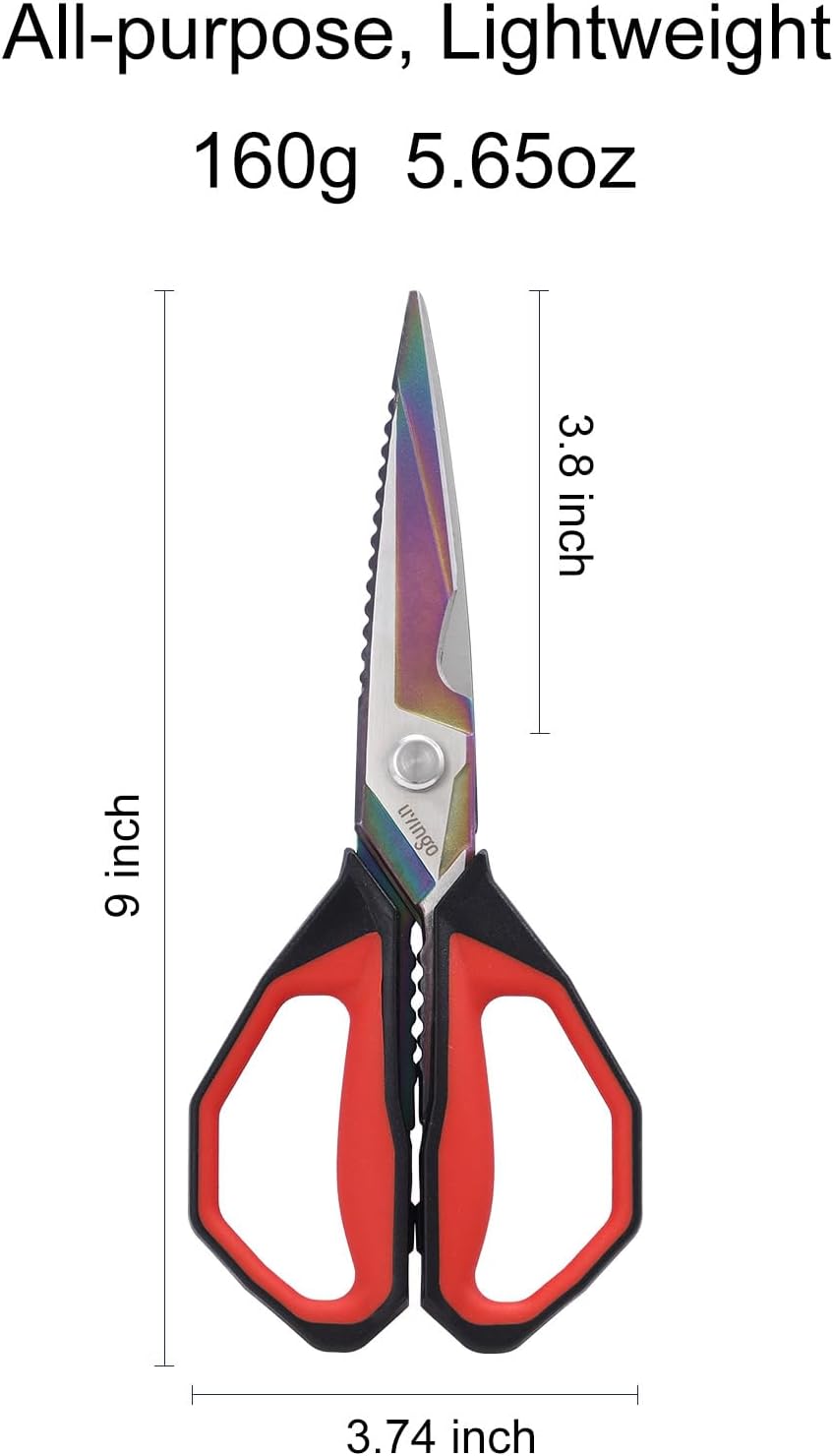 9" Sharp Kitchen Scissors for Food Titanium Coated Stainless Steel | Heavy Duty Poultry Shears with Titanium Coated Blade for Cutting Turkey, Bone, Meat and Vegetables, Dishwasher Safe Design