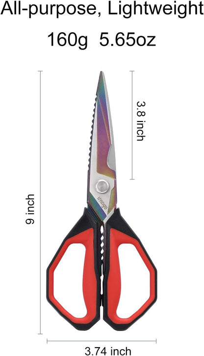 9" Sharp Kitchen Scissors for Food Titanium Coated Stainless Steel | Heavy Duty Poultry Shears with Titanium Coated Blade for Cutting Turkey, Bone, Meat and Vegetables, Dishwasher Safe Design