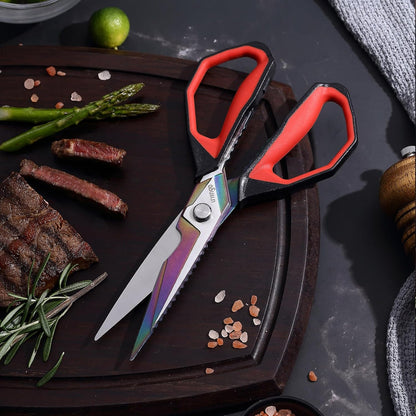 9" Sharp Kitchen Scissors for Food Titanium Coated Stainless Steel | Heavy Duty Poultry Shears with Titanium Coated Blade for Cutting Turkey, Bone, Meat and Vegetables, Dishwasher Safe Design