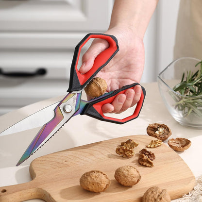 9" Sharp Kitchen Scissors for Food Titanium Coated Stainless Steel | Heavy Duty Poultry Shears with Titanium Coated Blade for Cutting Turkey, Bone, Meat and Vegetables, Dishwasher Safe Design