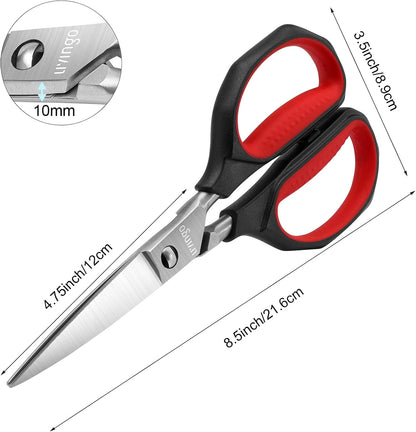 9" Sharp Kitchen Scissors for Food Titanium Coated Stainless Steel | Heavy Duty Poultry Shears with Titanium Coated Blade for Cutting Turkey, Bone, Meat and Vegetables, Dishwasher Safe Design