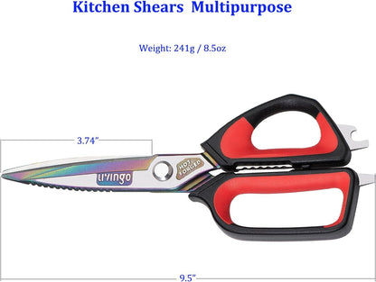 9" Sharp Kitchen Scissors for Food Titanium Coated Stainless Steel | Heavy Duty Poultry Shears with Titanium Coated Blade for Cutting Turkey, Bone, Meat and Vegetables, Dishwasher Safe Design