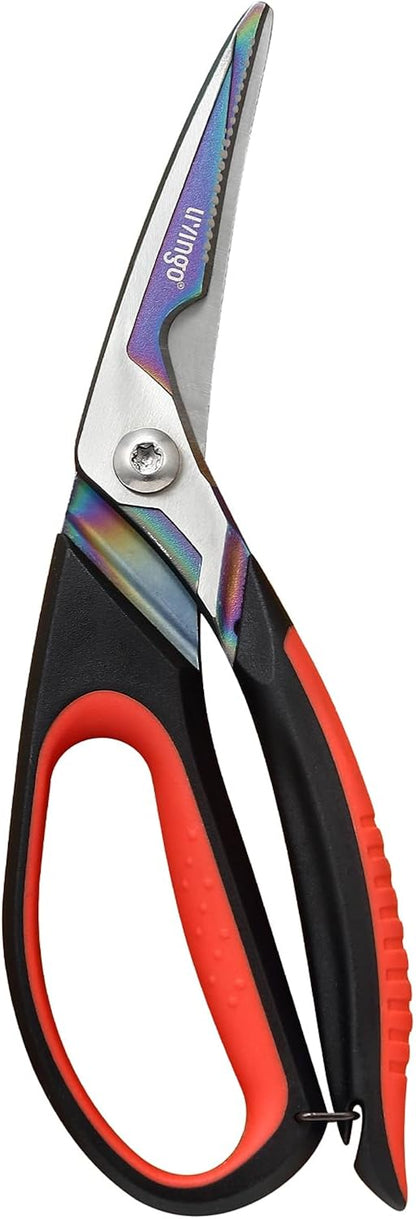 9" Sharp Kitchen Scissors for Food Titanium Coated Stainless Steel | Heavy Duty Poultry Shears with Titanium Coated Blade for Cutting Turkey, Bone, Meat and Vegetables, Dishwasher Safe Design