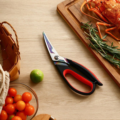 9" Sharp Kitchen Scissors for Food Titanium Coated Stainless Steel | Heavy Duty Poultry Shears with Titanium Coated Blade for Cutting Turkey, Bone, Meat and Vegetables, Dishwasher Safe Design
