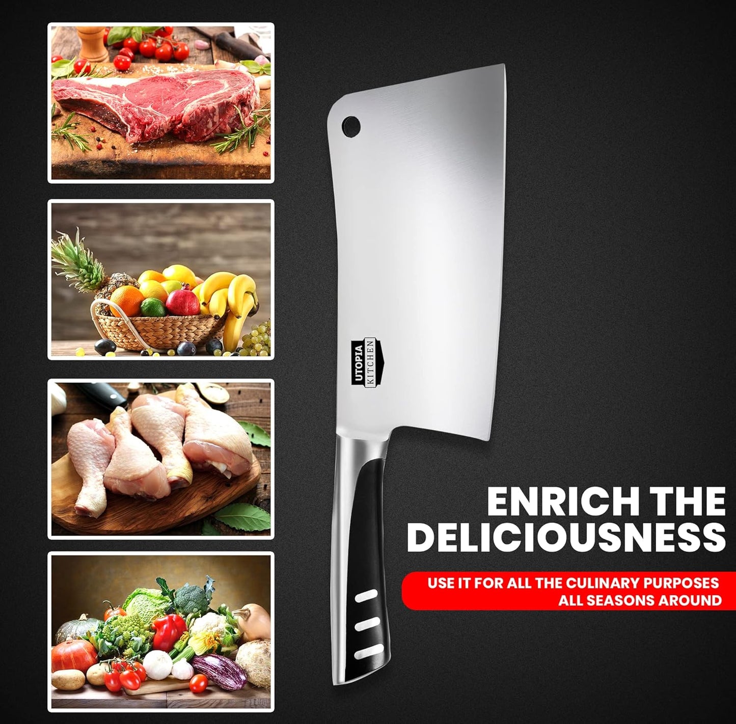 7 inch Cleaver Knife Stainless Steel Chef Butcher Knives for Meat, Vegetable Multipurpose Kitchen Chef Knife Chopping Bone