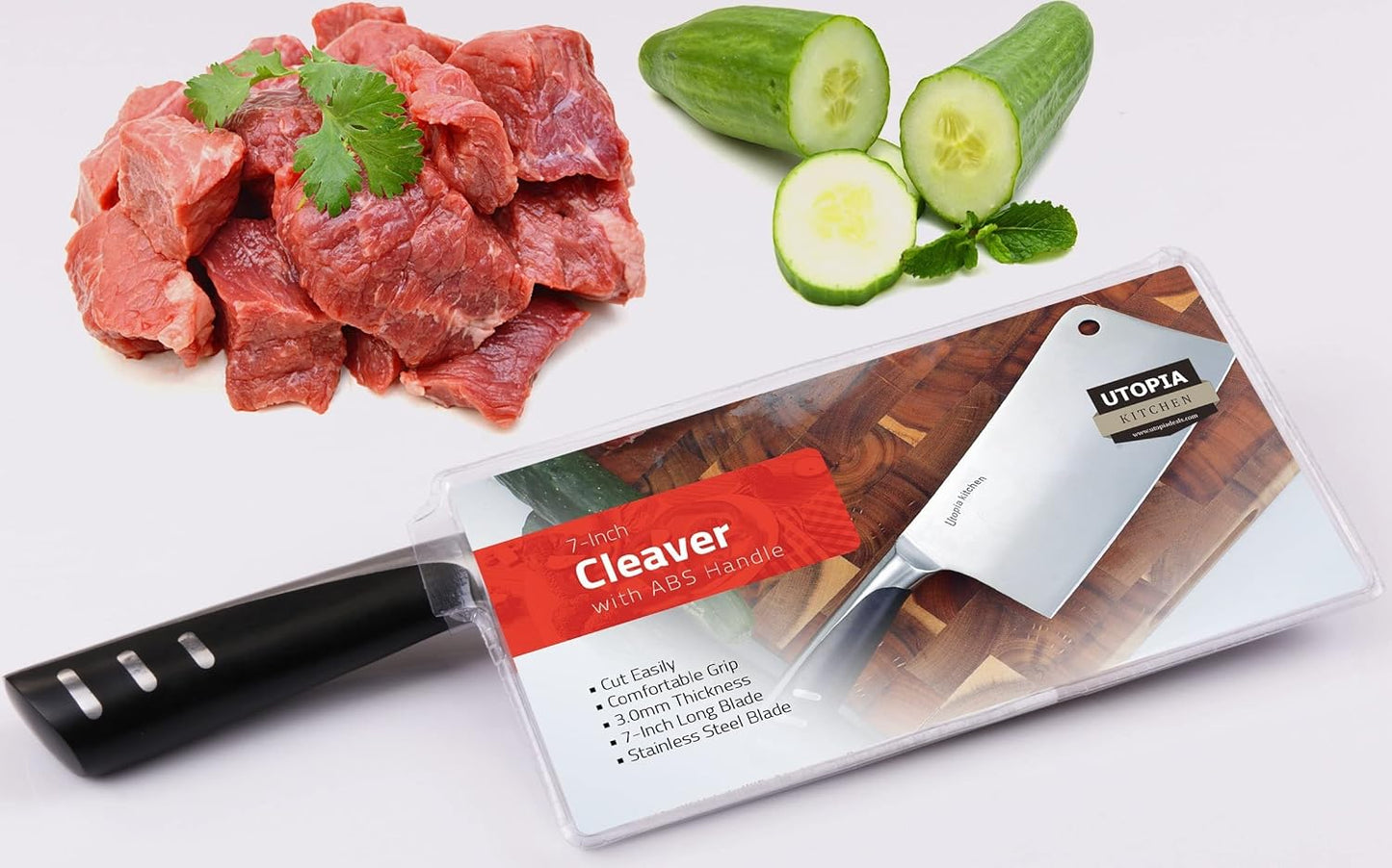 7 inch Cleaver Knife Stainless Steel Chef Butcher Knives for Meat, Vegetable Multipurpose Kitchen Chef Knife Chopping Bone