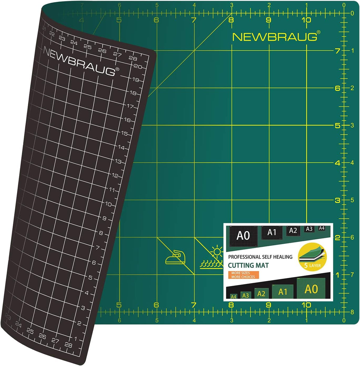 9'' × 12'' Professional Self Healing Cutting Double Sided 5-Ply Mat, Best Gridded Rotary Cutting Board for Quilting, Sewing, Craft, Fabric & Scrapbooking (Green/Black)…