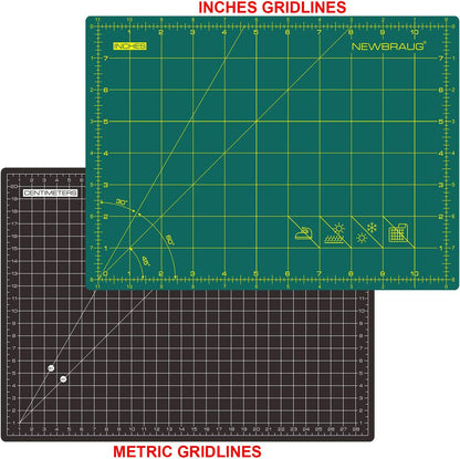 9'' × 12'' Professional Self Healing Cutting Double Sided 5-Ply Mat, Best Gridded Rotary Cutting Board for Quilting, Sewing, Craft, Fabric & Scrapbooking (Green/Black)…