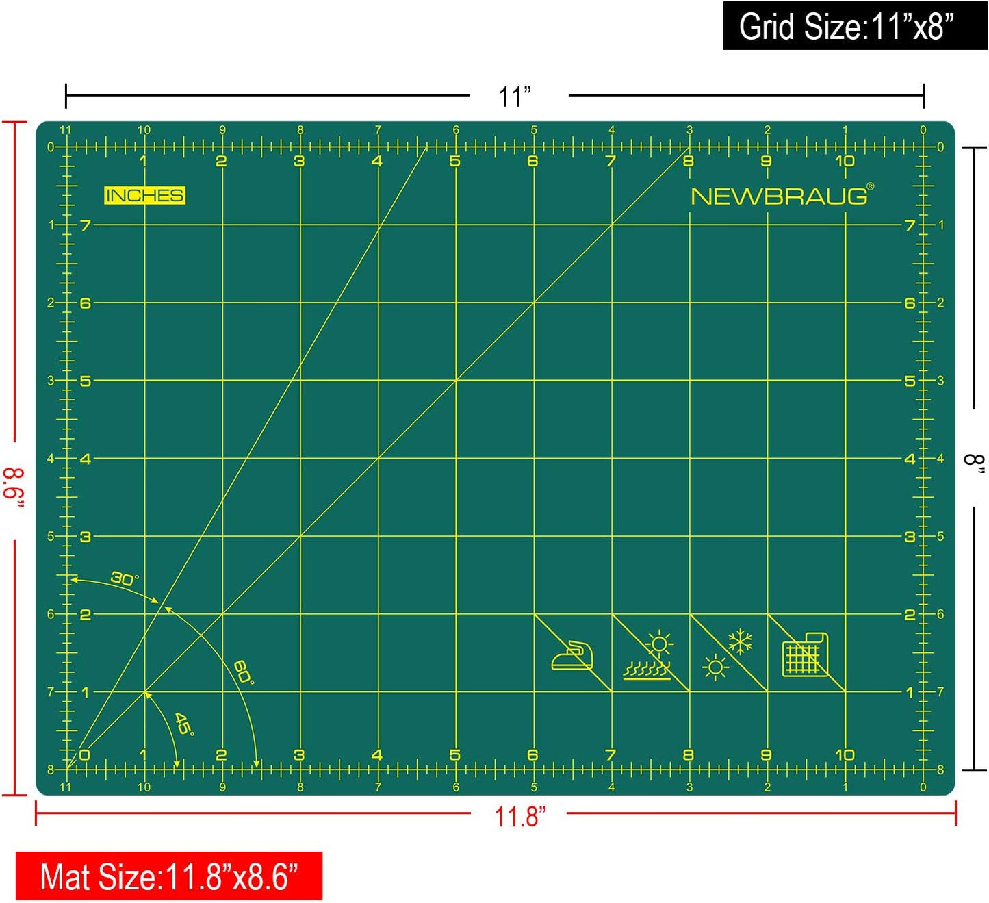 9'' × 12'' Professional Self Healing Cutting Double Sided 5-Ply Mat, Best Gridded Rotary Cutting Board for Quilting, Sewing, Craft, Fabric & Scrapbooking (Green/Black)…