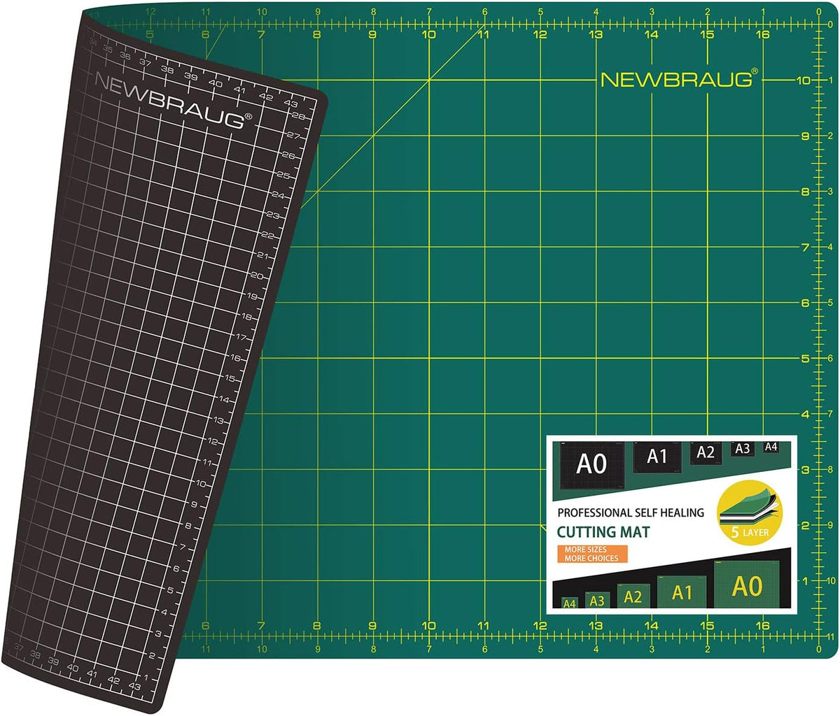 9'' × 12'' Professional Self Healing Cutting Double Sided 5-Ply Mat, Best Gridded Rotary Cutting Board for Quilting, Sewing, Craft, Fabric & Scrapbooking (Green/Black)…