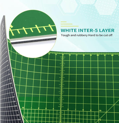 9'' × 12'' Professional Self Healing Cutting Double Sided 5-Ply Mat, Best Gridded Rotary Cutting Board for Quilting, Sewing, Craft, Fabric & Scrapbooking (Green/Black)…