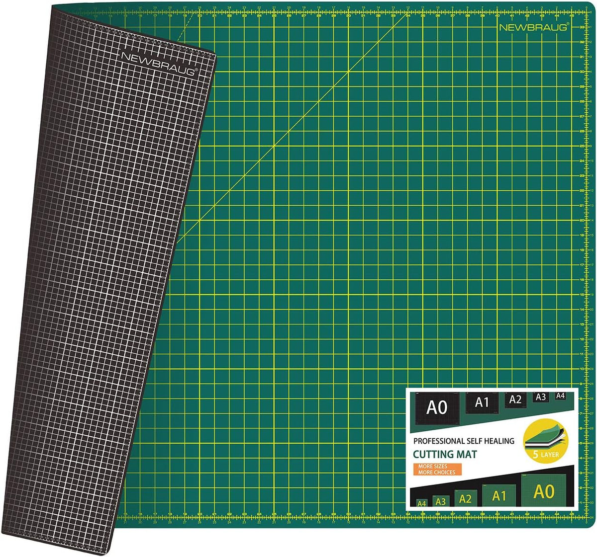 9'' × 12'' Professional Self Healing Cutting Double Sided 5-Ply Mat, Best Gridded Rotary Cutting Board for Quilting, Sewing, Craft, Fabric & Scrapbooking (Green/Black)…