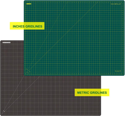 9'' × 12'' Professional Self Healing Cutting Double Sided 5-Ply Mat, Best Gridded Rotary Cutting Board for Quilting, Sewing, Craft, Fabric & Scrapbooking (Green/Black)…