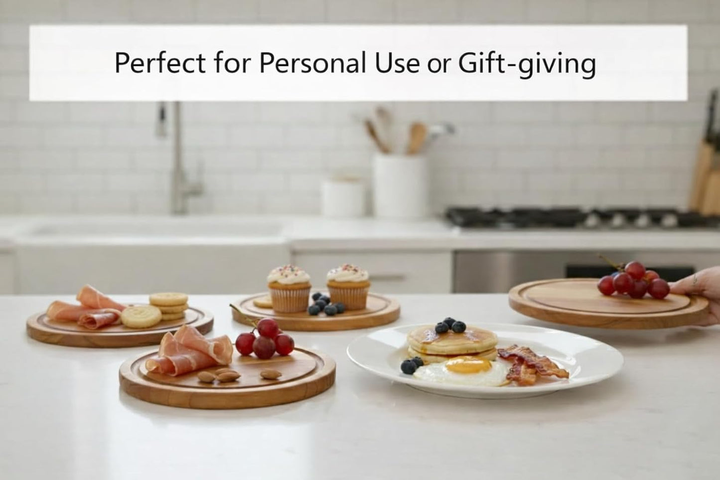 6-Inch Bamboo Cheese Board Set with Knife & Fork, Personal Charcuterie Board & Dessert Plate, Reusable PP Storage Box, Gift-Ready for Wedding, Bridal Shower, Baby Shower, Party, 1 Pack