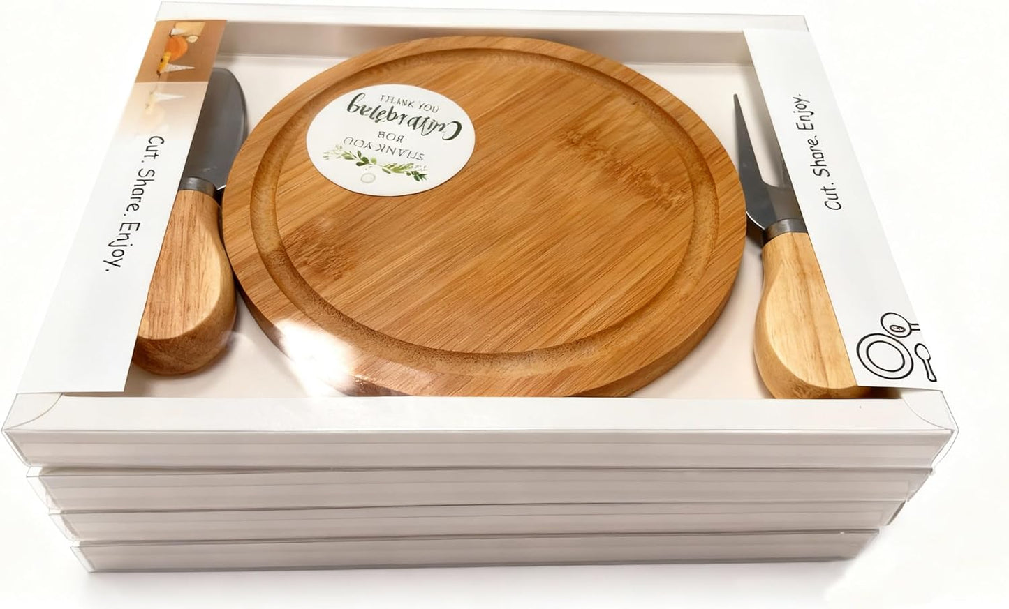 6-Inch Bamboo Cheese Board Set with Knife & Fork, Personal Charcuterie Board & Dessert Plate, Reusable PP Storage Box, Gift-Ready for Wedding, Bridal Shower, Baby Shower, Party, 1 Pack