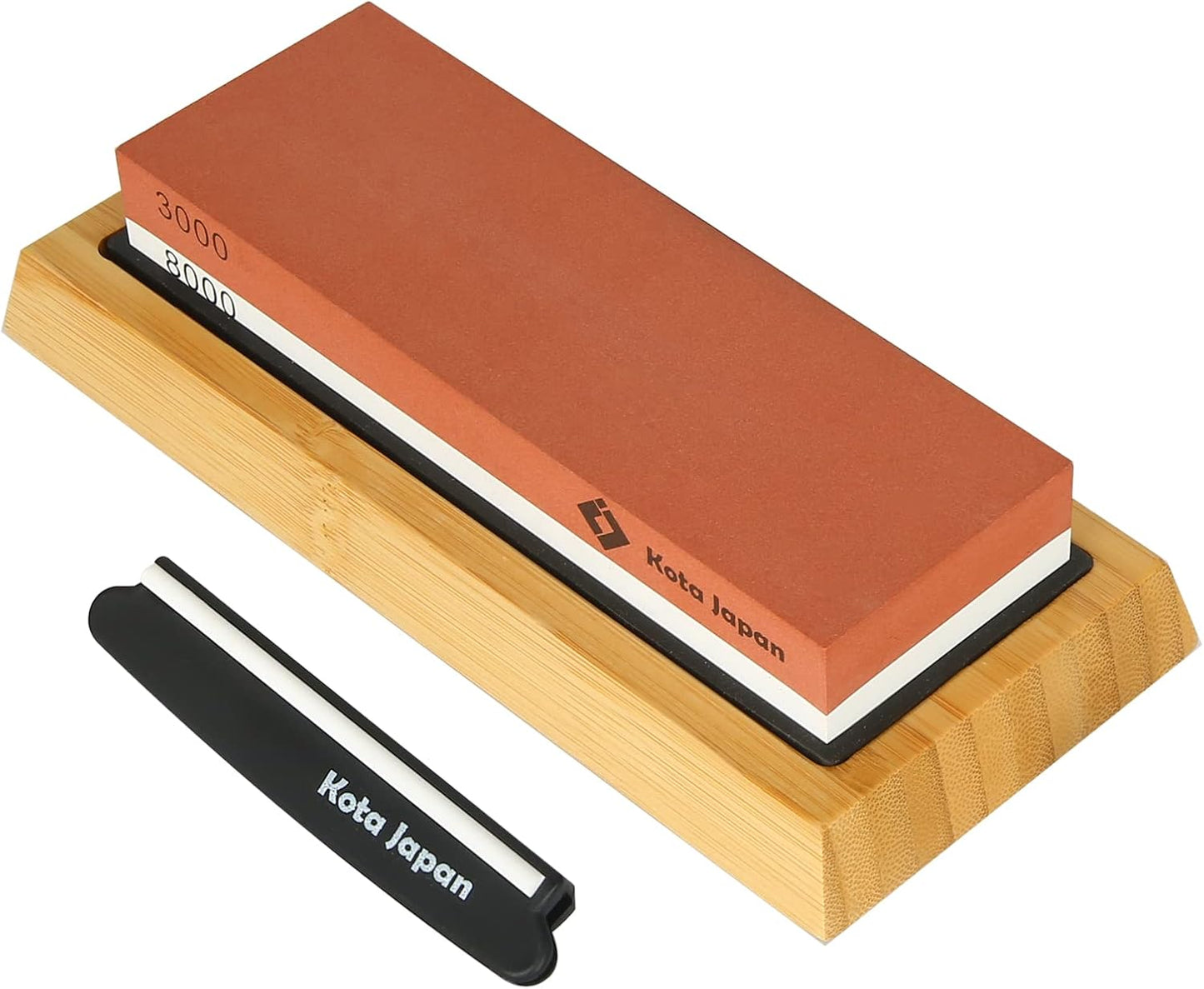 1000-grit Coarse Side and 6000-grit Polishing Side Knife Sharpening Whetstone with Bamboo Base and Blade Guide | Dual-sided design combines coarse sharpening and fine polishing in one stone. Complete kit for home knife maintenance.