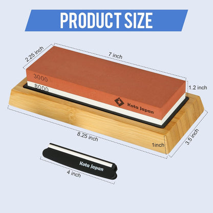 1000-grit Coarse Side and 6000-grit Polishing Side Knife Sharpening Whetstone with Bamboo Base and Blade Guide | Dual-sided design combines coarse sharpening and fine polishing in one stone. Complete kit for home knife maintenance.