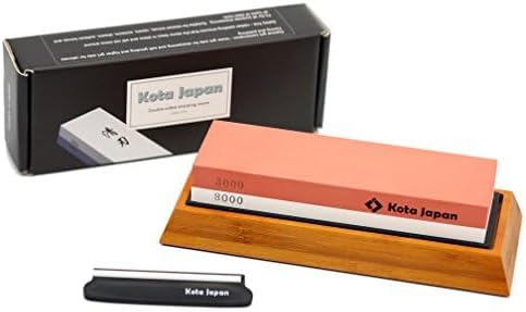 1000-grit Coarse Side and 6000-grit Polishing Side Knife Sharpening Whetstone with Bamboo Base and Blade Guide | Dual-sided design combines coarse sharpening and fine polishing in one stone. Complete kit for home knife maintenance.