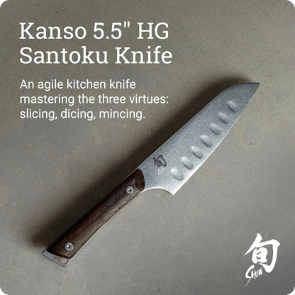 Kanso 5.5" Hollow Ground Santoku Knife, Handcrafted Japanese All Purpose Knife, AUS10A Stainless Steel Blade, Tagayasan Handle, Versatile Japanese Cutting Tool for Professional and Home Chefs