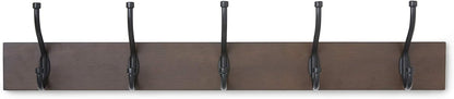 Wall-Mounted Metal Coat Rack, 5 Hooks, Espresso | Farmhouse, Rectangular