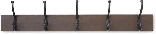 Wall-Mounted Metal Coat Rack, 5 Hooks, Espresso | Farmhouse, Rectangular