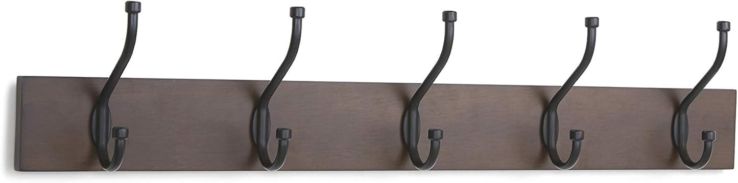 Wall-Mounted Metal Coat Rack, 5 Hooks, Espresso | Farmhouse, Rectangular