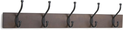 Wall-Mounted Metal Coat Rack, 5 Hooks, Espresso | Farmhouse, Rectangular