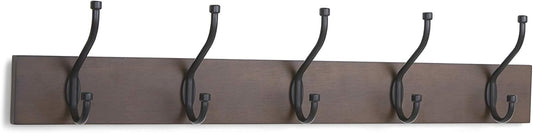 Wall-Mounted Metal Coat Rack, 5 Hooks, Espresso | Farmhouse, Rectangular