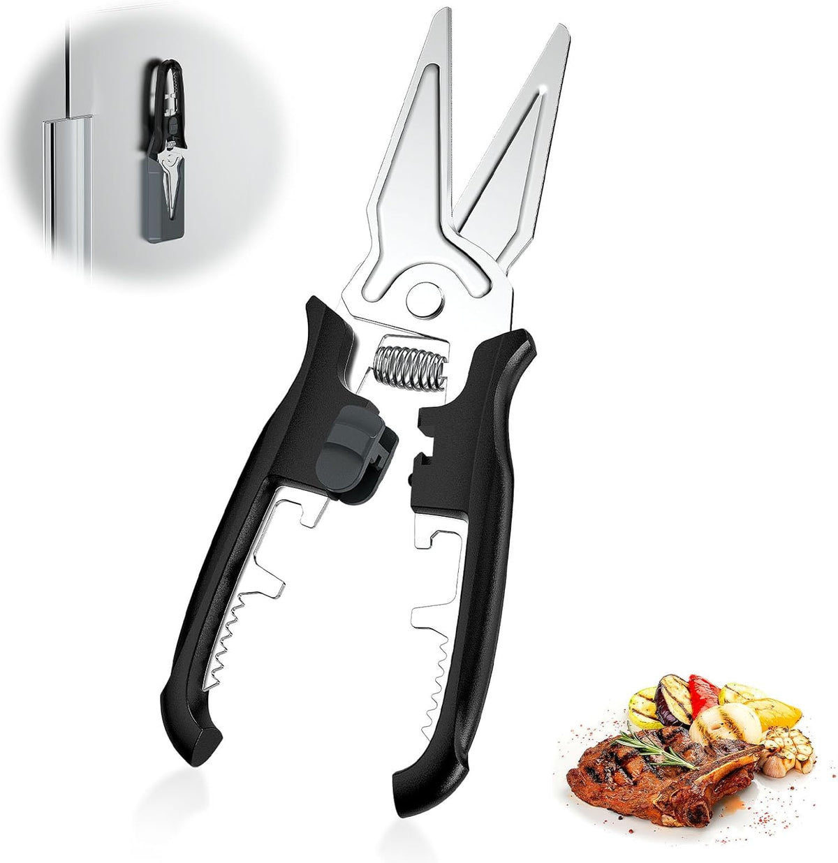 Multifunctional Kitchen Scissors - Kitchen Shears with Magnetic Holder & Safety Lock, Heavy Duty Poultry Shears, Stainless Steel for Chicken Meat Cutting Turkey, Vegetables