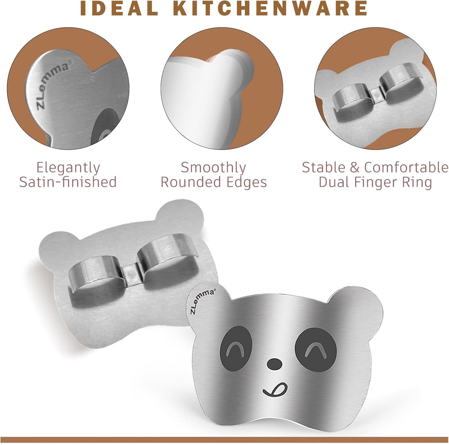 Panda Finger Guards Set with Gifts Box, 2 PCS Stainless Steel Cutting Protector for Children & Beginner