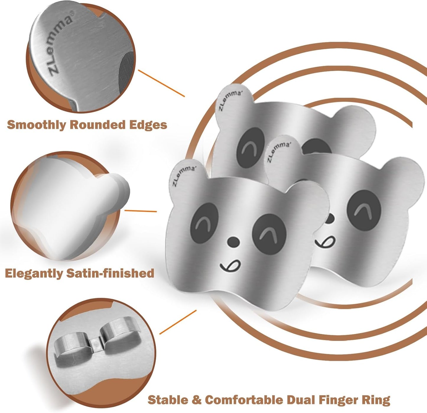 Panda Finger Guards Set with Gifts Box, 2 PCS Stainless Steel Cutting Protector for Children & Beginner