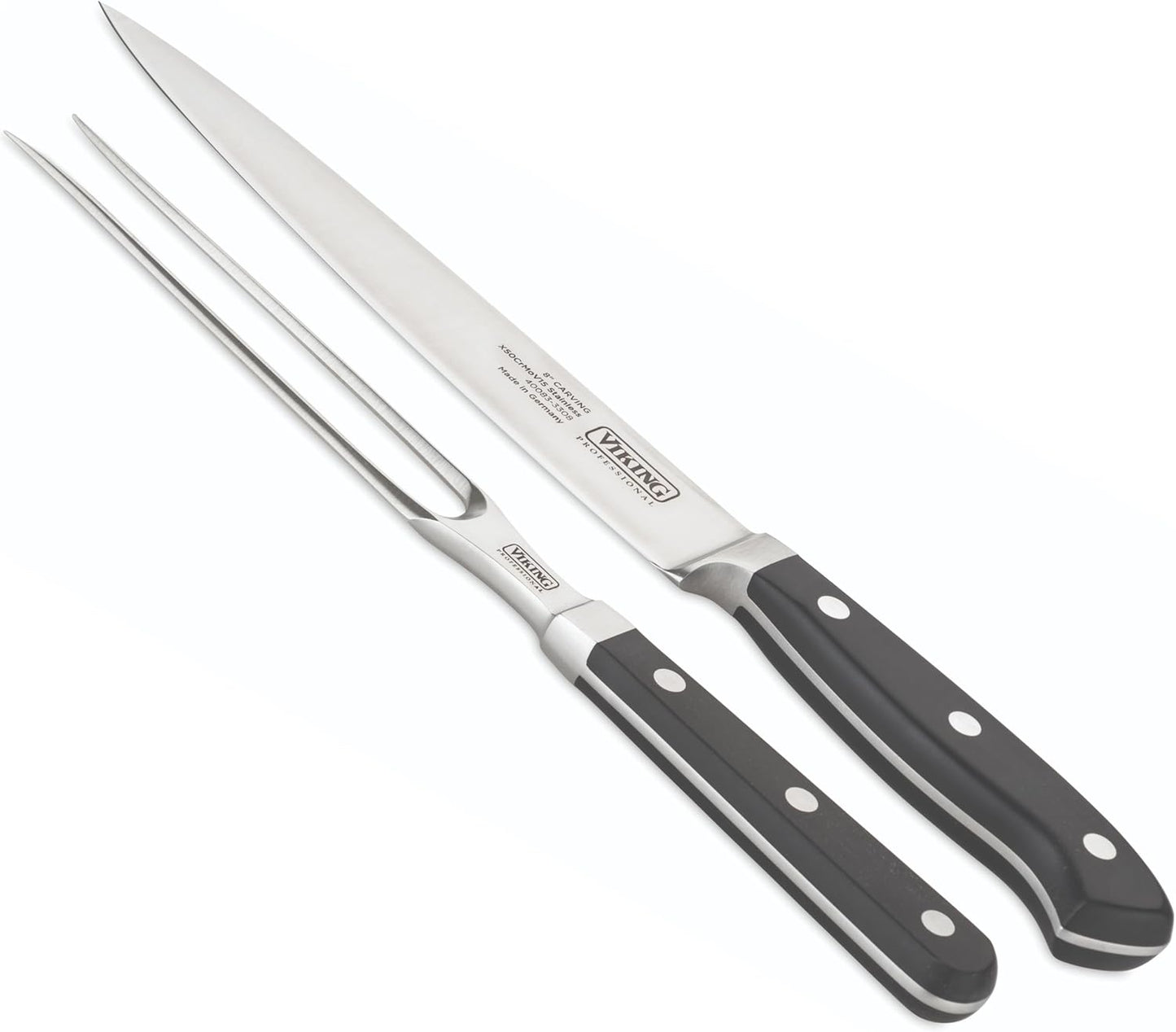2-Piece Carving Knife and Fork Set, 8 Inch German Stainless Steel Knife and Fork with Ergonomic Handles for Turkey, Roasts and Chicken, Black