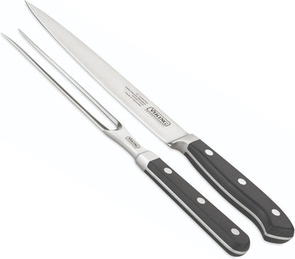 2-Piece Carving Knife and Fork Set, 8 Inch German Stainless Steel Knife and Fork with Ergonomic Handles for Turkey, Roasts and Chicken, Black