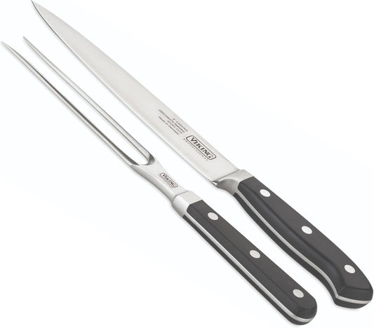 2-Piece Carving Knife and Fork Set, 8 Inch German Stainless Steel Knife and Fork with Ergonomic Handles for Turkey, Roasts and Chicken, Black