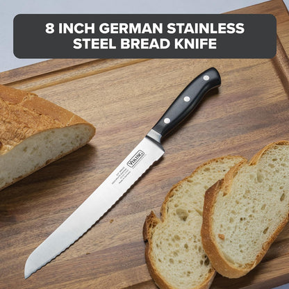 2-Piece Carving Knife and Fork Set, 8 Inch German Stainless Steel Knife and Fork with Ergonomic Handles for Turkey, Roasts and Chicken, Black