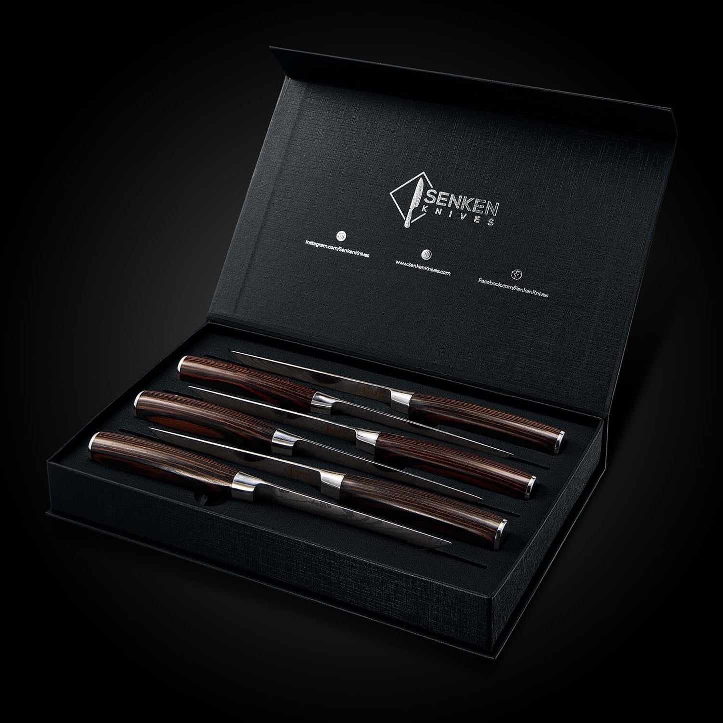 SENKEN Non-Serrated Steak Knife Set with Damascus Pattern - Razor Sharp Straight Edge Blade, Stainless Steel & Wood Handle (Steak Knives Set of 6)