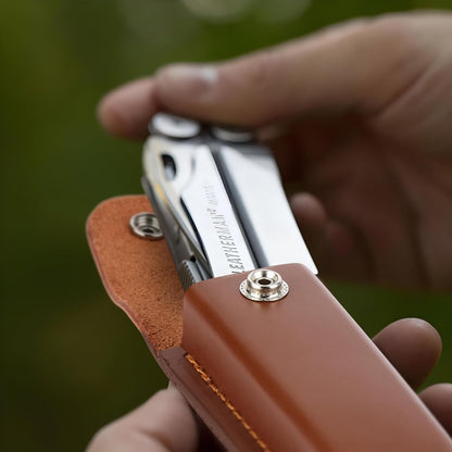 Leather Pocket Knife Sheath, 4" Folding Knife Case, Durable Multitool Holster with Snap Closure and Belt Loop, EDC Knife Pouch for Multitools, Pocket Knives, and Outdoor Activities, Brown