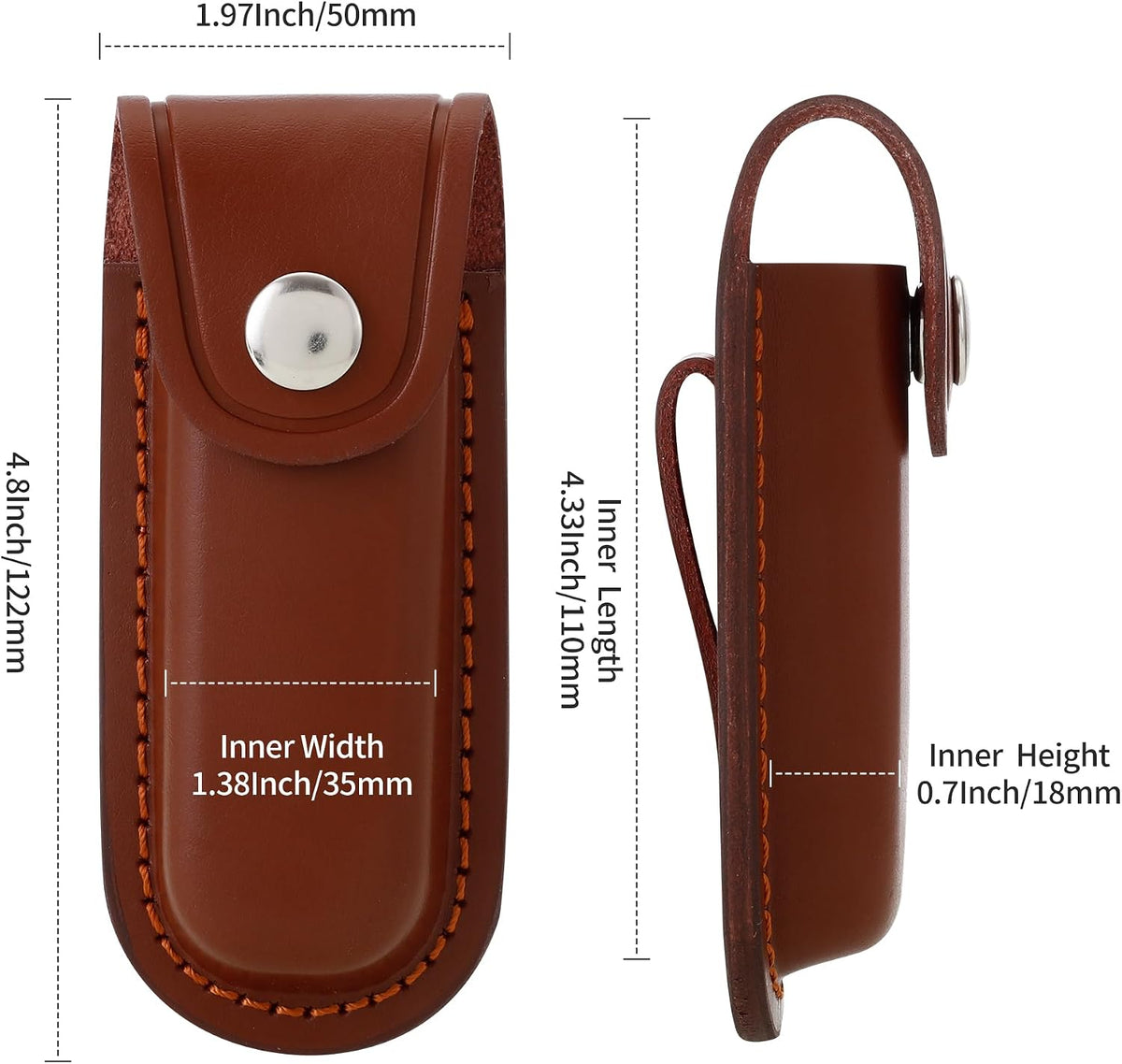 Leather Pocket Knife Sheath, 4" Folding Knife Case, Durable Multitool Holster with Snap Closure and Belt Loop, EDC Knife Pouch for Multitools, Pocket Knives, and Outdoor Activities, Brown