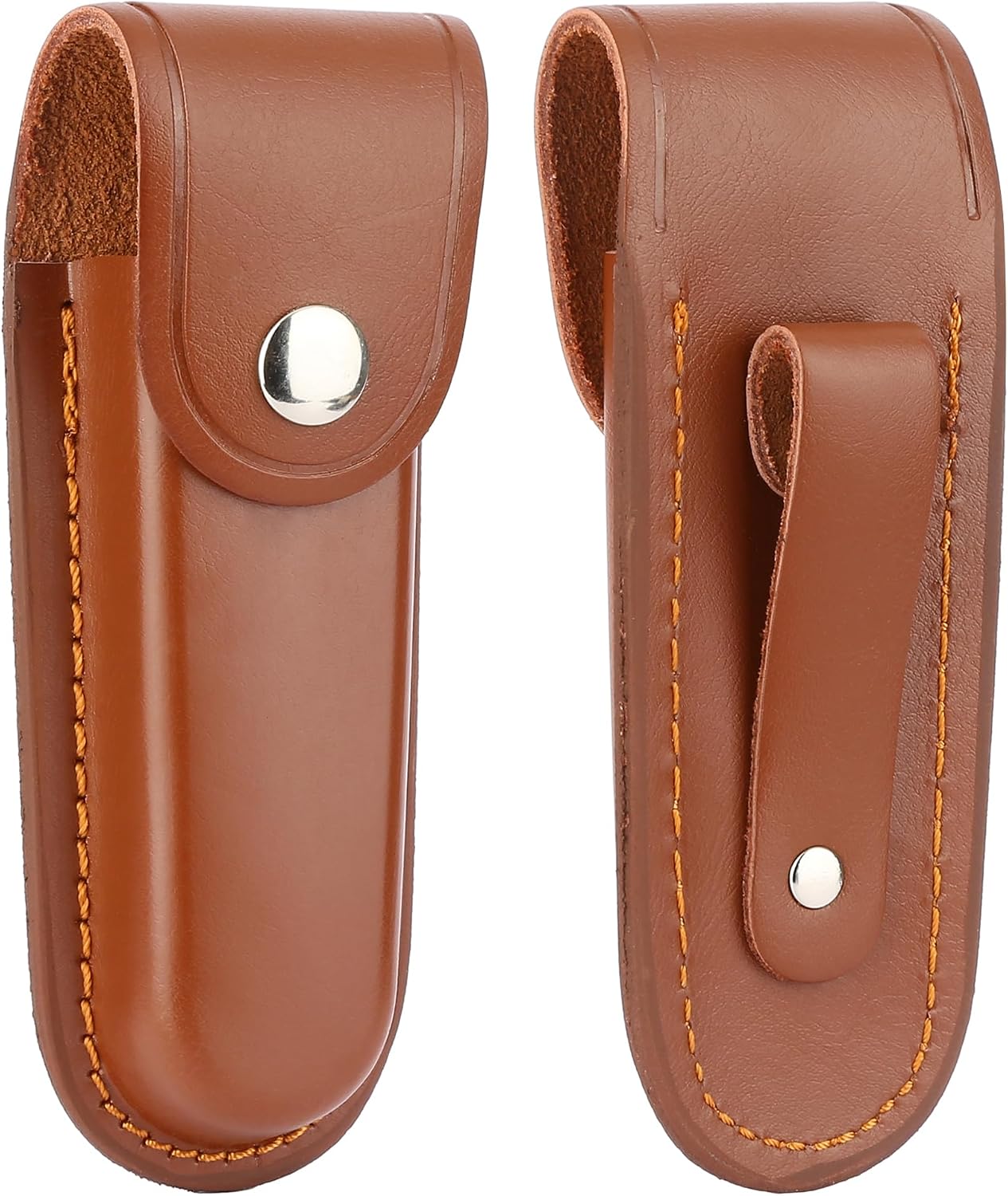 Leather Pocket Knife Sheath, 4" Folding Knife Case, Durable Multitool Holster with Snap Closure and Belt Loop, EDC Knife Pouch for Multitools, Pocket Knives, and Outdoor Activities, Brown