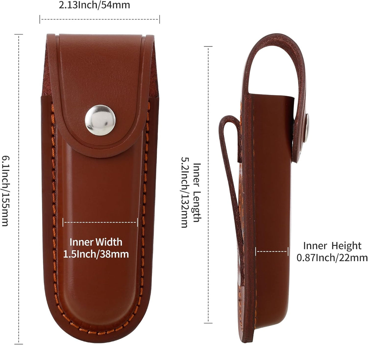 Leather Pocket Knife Sheath, 4" Folding Knife Case, Durable Multitool Holster with Snap Closure and Belt Loop, EDC Knife Pouch for Multitools, Pocket Knives, and Outdoor Activities, Brown