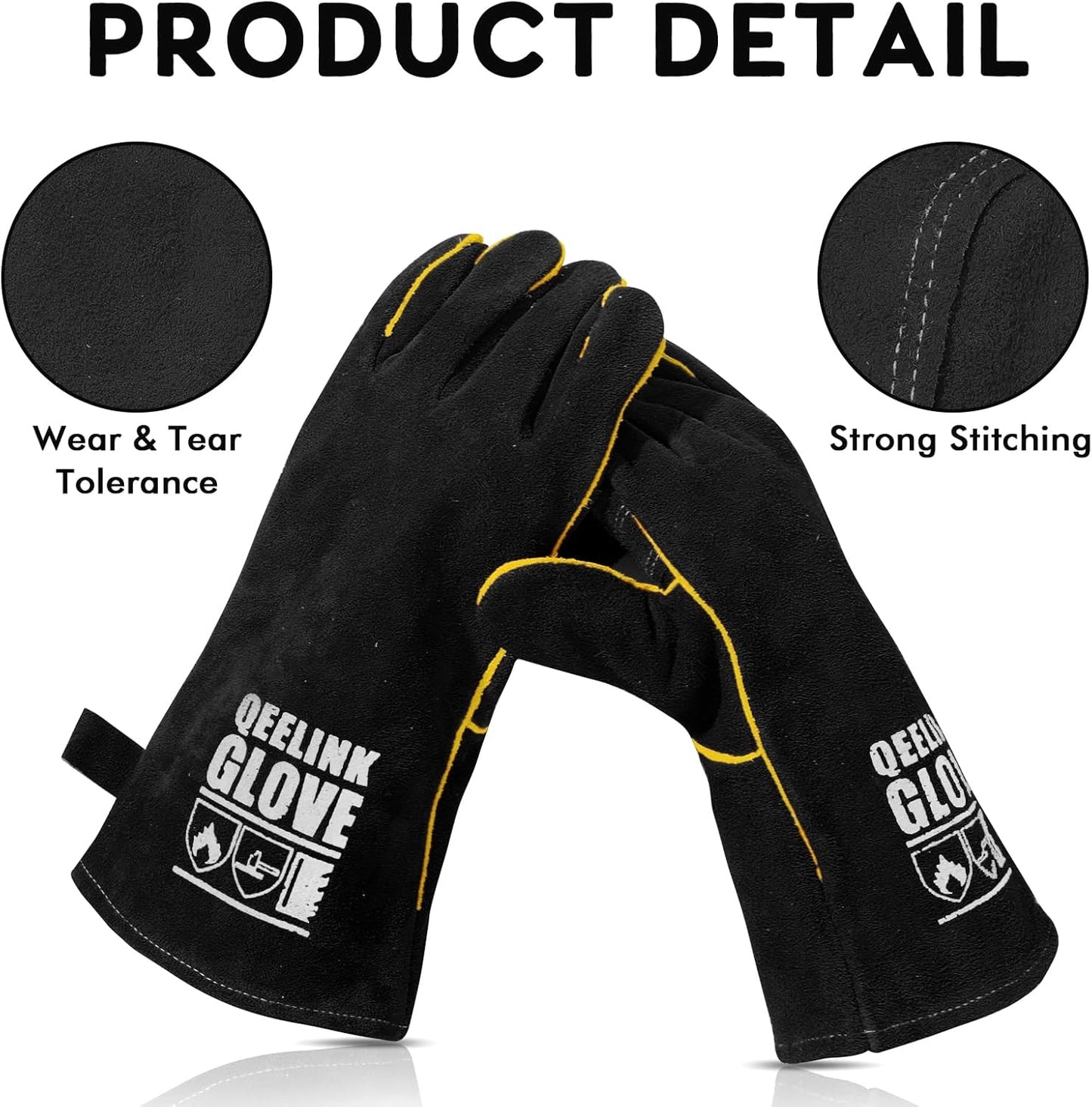 Welding Gloves - Heat Resistant Leather and Fireproof Stitching for Fireplace Fire Pit Wood Stove BBQ Gardening Gear