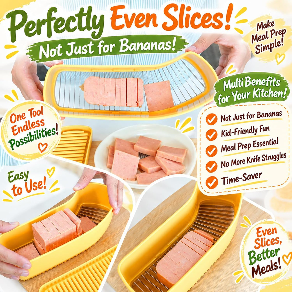 Extra Large Banana Slicer with 304 Stainless Steel Blade,Spam Slicer