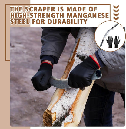 10" Tree Draw Knife Sets with Gloves, Full-tang Wood Scraper Debarking Tool,Spoke Shave & Wood Shaving Tool for Carving Woodworking Bark Peeling Shaver