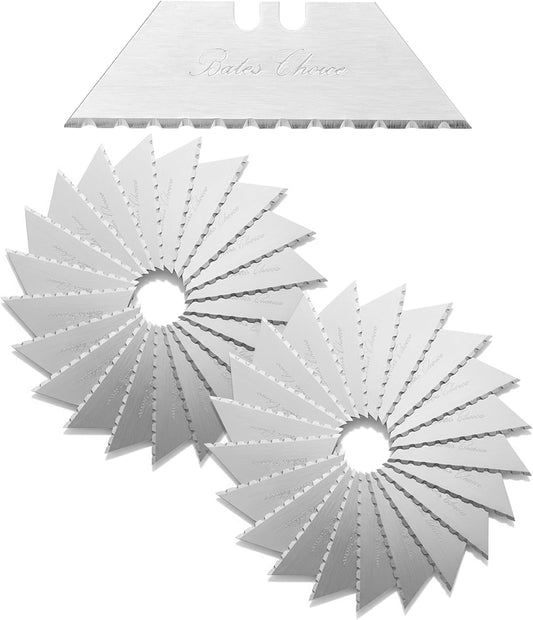 Bates- Utility Knife Blades, Serrated Edge, 60 Pack, Silver, Carbon Steel, Replacement Blade for Box Cutters