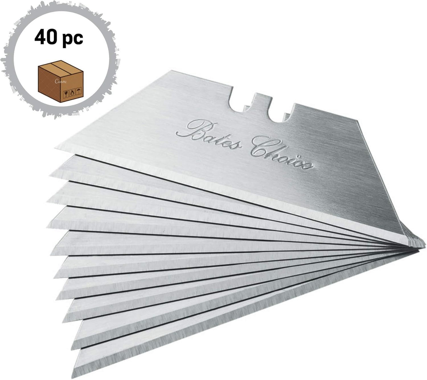 Bates- Utility Knife Blades, Serrated Edge, 60 Pack, Silver, Carbon Steel, Replacement Blade for Box Cutters
