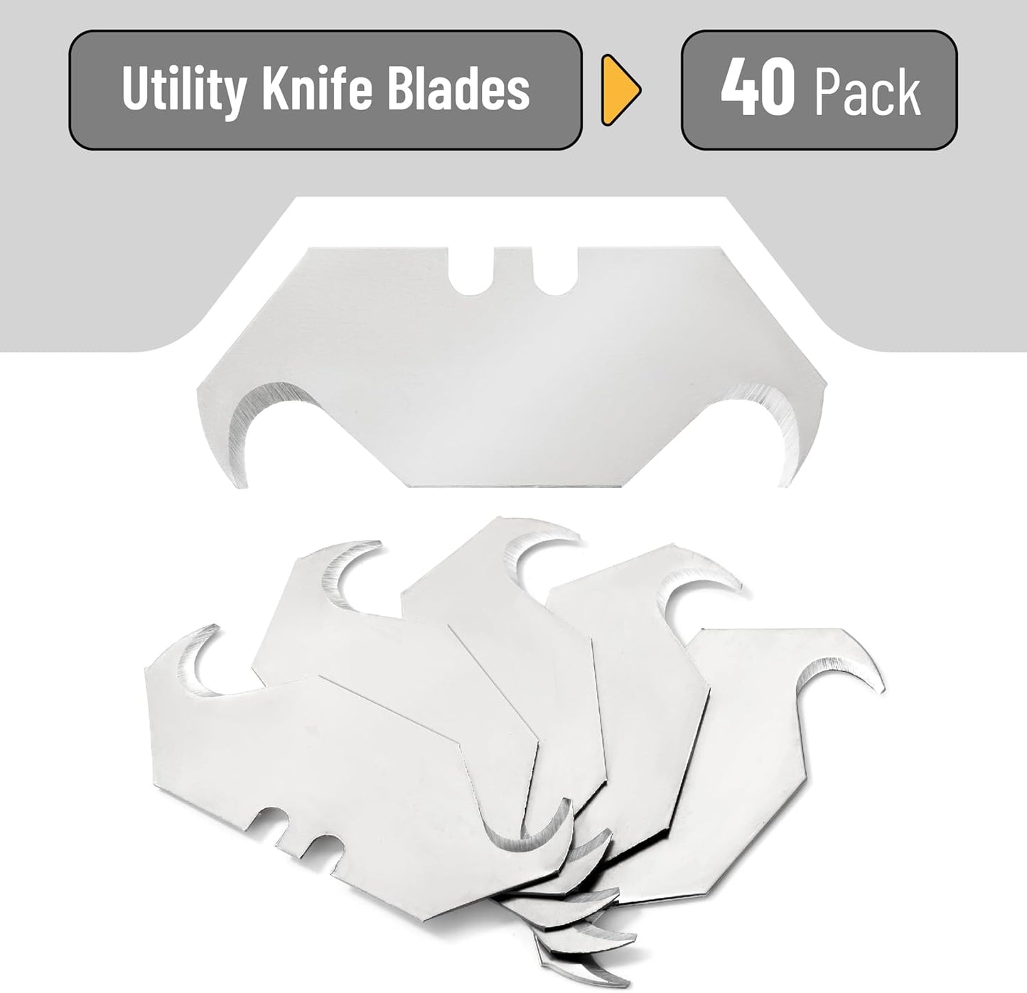 Bates- Utility Knife Blades, Serrated Edge, 60 Pack, Silver, Carbon Steel, Replacement Blade for Box Cutters